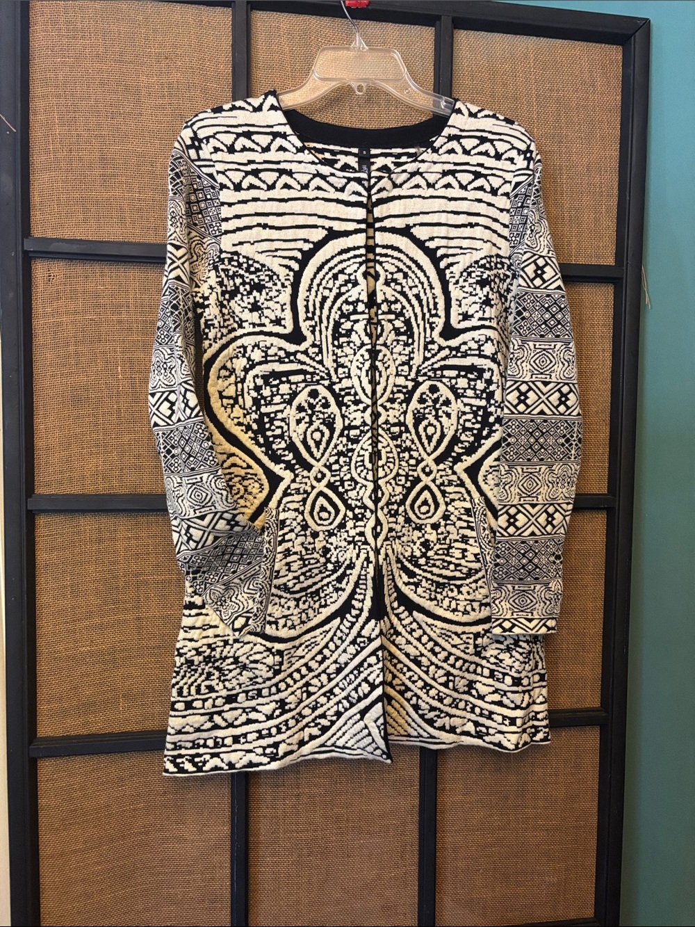Luii Anthropologie Womens Jacket SMALL Cream Abstract Tapestry Open Front Boho